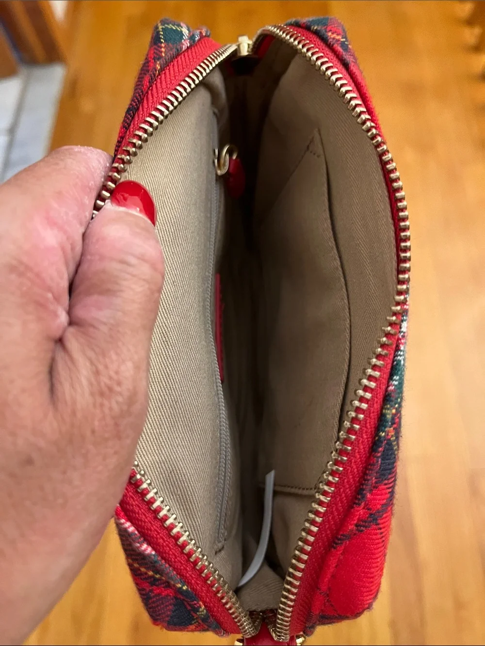 Talbots Red Plaid Wristlet Cosmetic Pouch with Gold Zipper